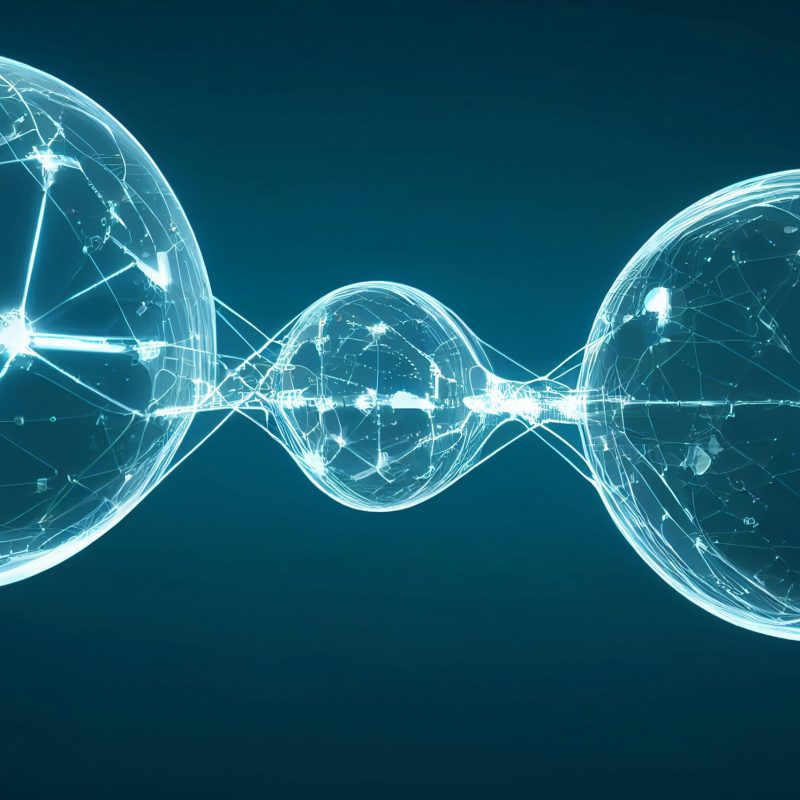 Modern digital spheres interconnected by glowing lines, showcasing a futuristic network concept.